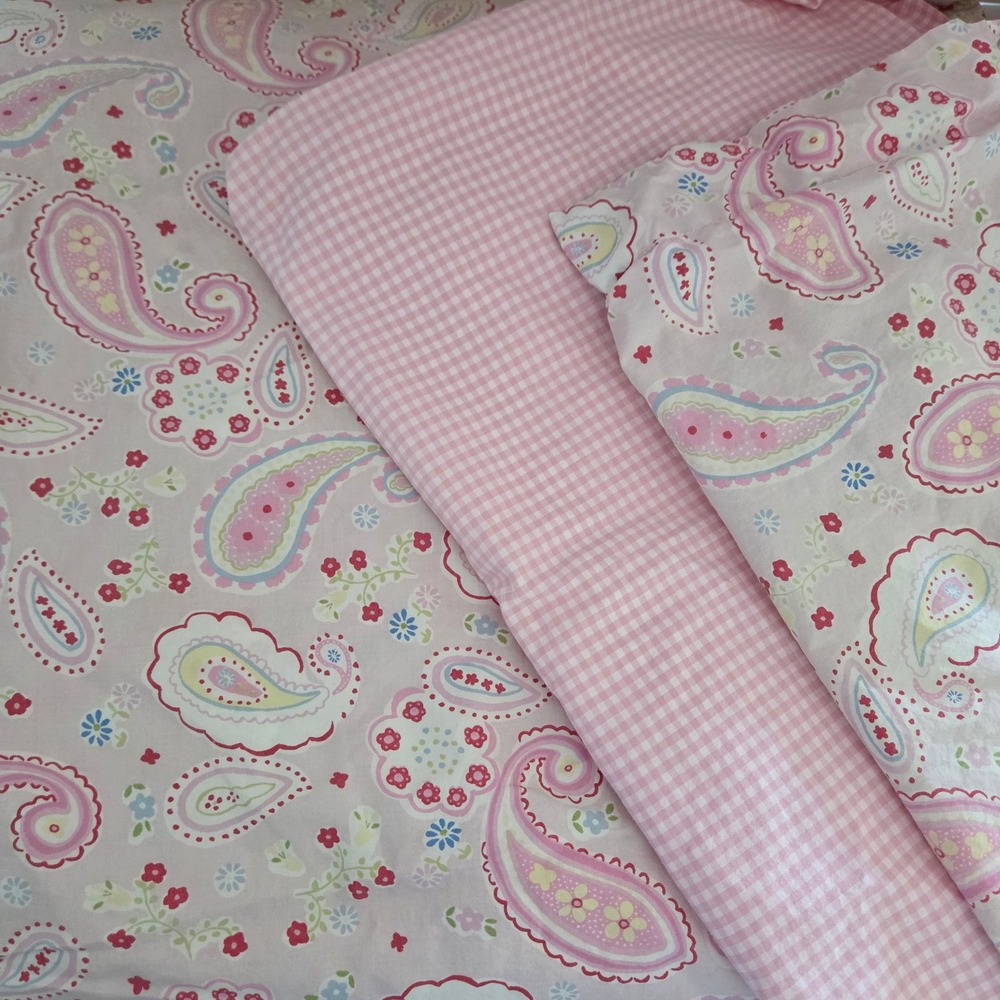 Pottery Barn Kids Duvet Cover Pink Paisley Sham & pillowcase set Cotton Twin Sz